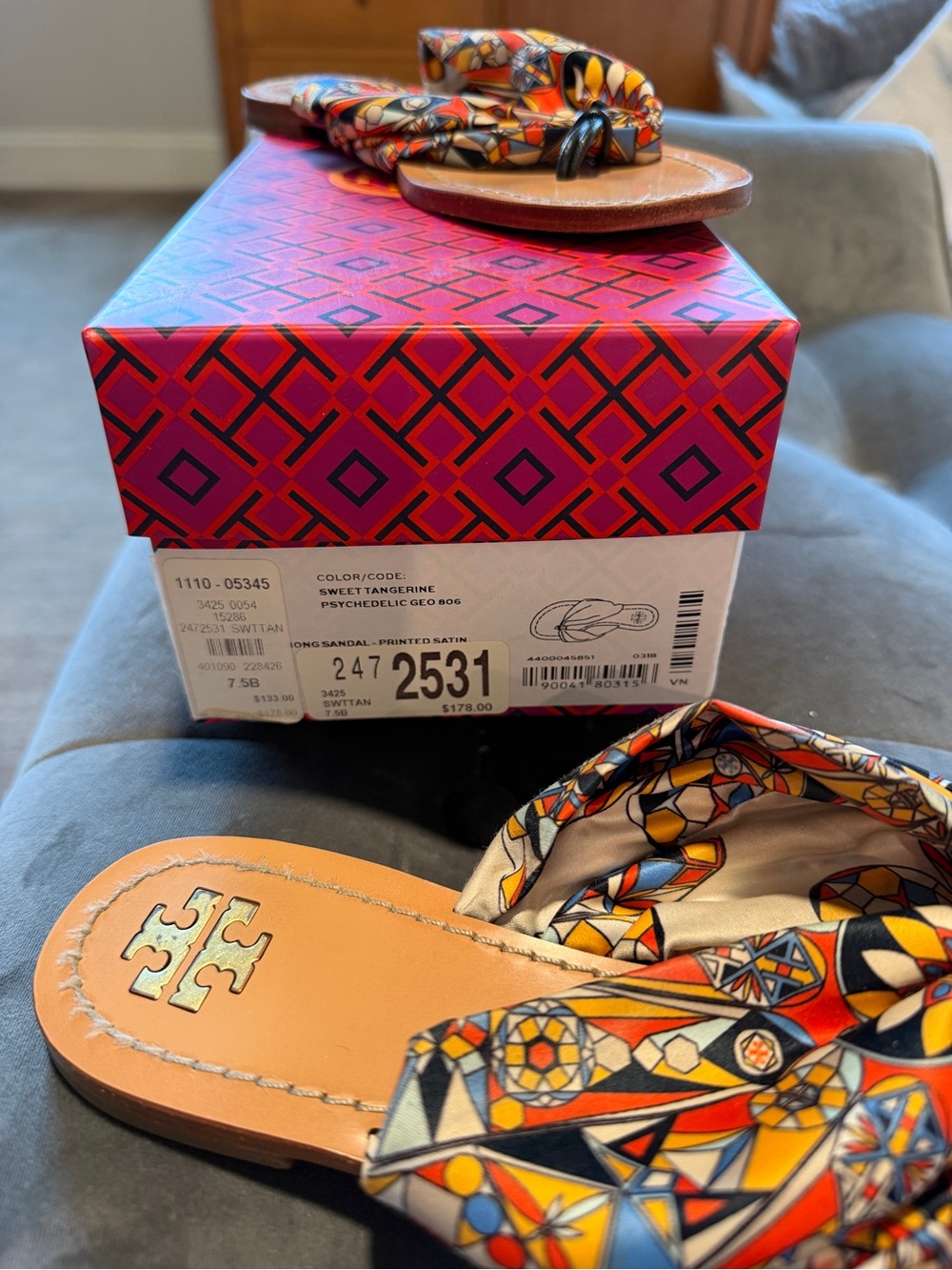 Tory Burch Sweet Tangerine Geometric Satin Knot Sandals - Multi-Color
